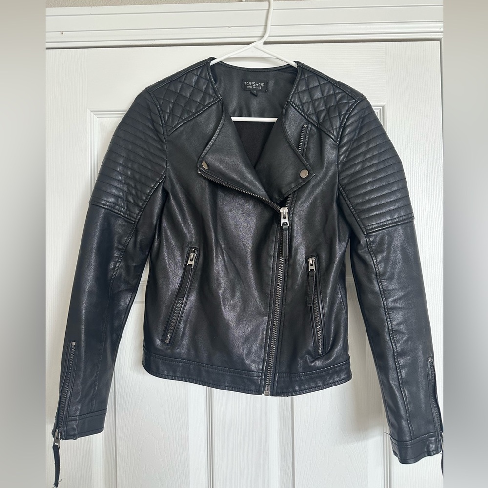 Topshop Faux Leather Moto Jacket